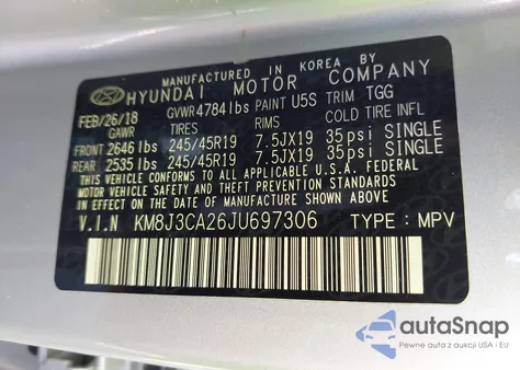 2018 Hyundai Tucson Value из США, поврежденный, VIN KM8J3CA26JU697306